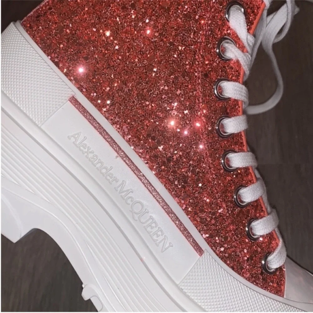 Alexander McQueen pink/coral Glitter Platform High-Top Sneakers